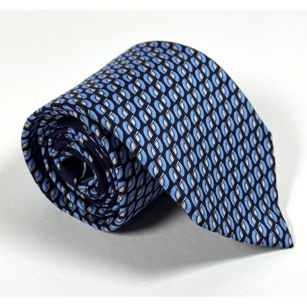 Versace Silk Tie Blue Geometric Medusa Made in Italy Designer Necktie‎ Luxury
